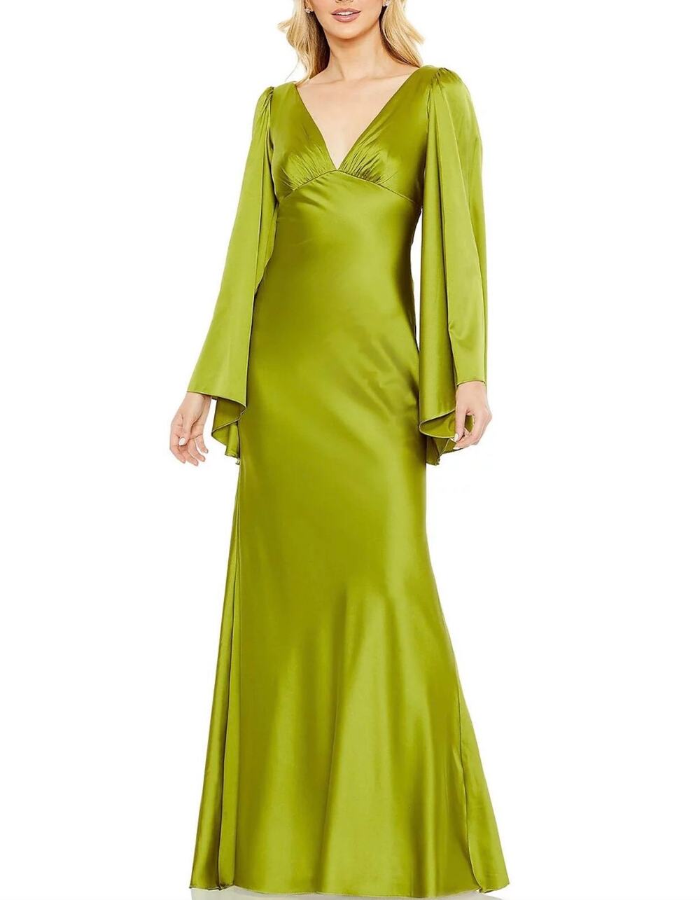 Mac Duggal 68344 Apple Green Evening Gown Satin Long Sleeve Column Dress Size 10